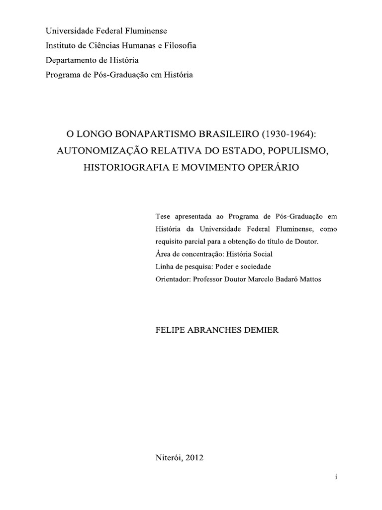 DEMIER. O Longo Bonapartismo Brasileiro | PDF