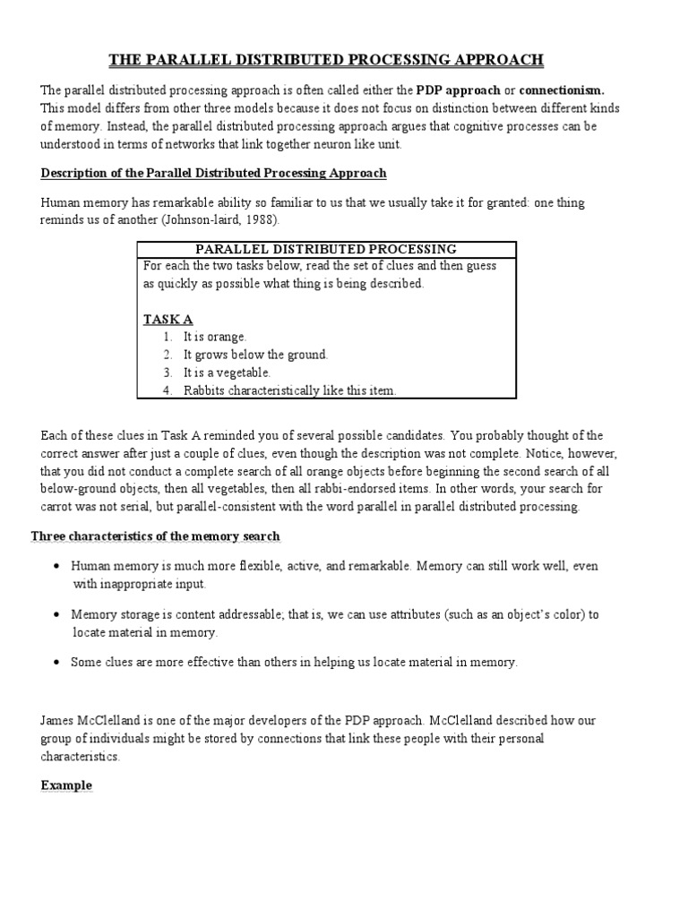 The Parallel Distributed Processing Approach Auto Saved) | PDF | Memory ...