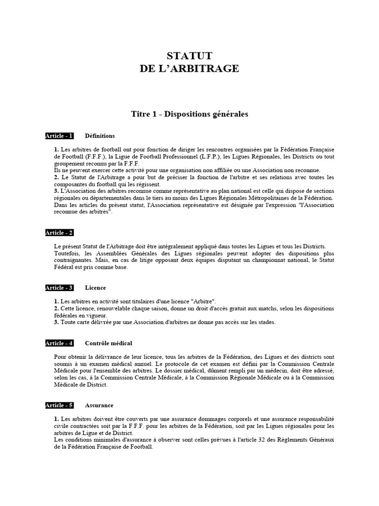Statut de l'Arbitrage FFF | PDF | Arbitrage | Football