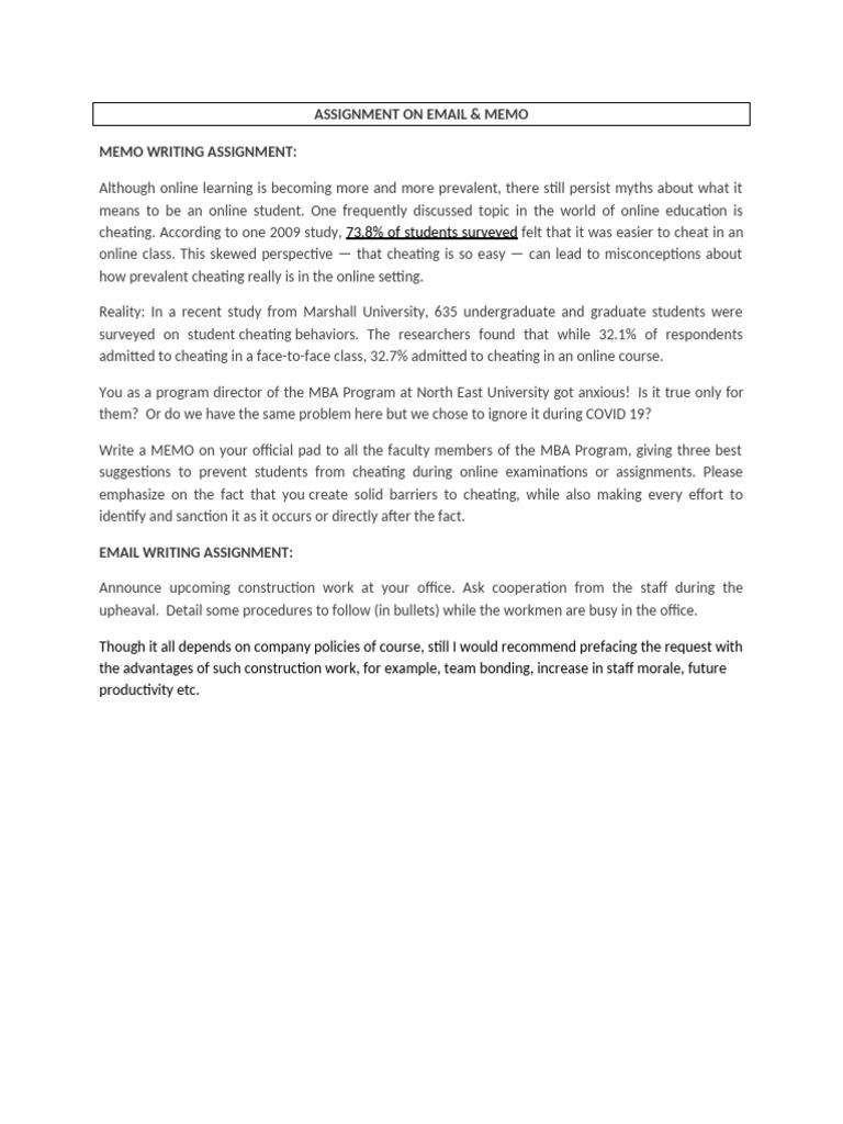 Assignment On Email & Memo | PDF