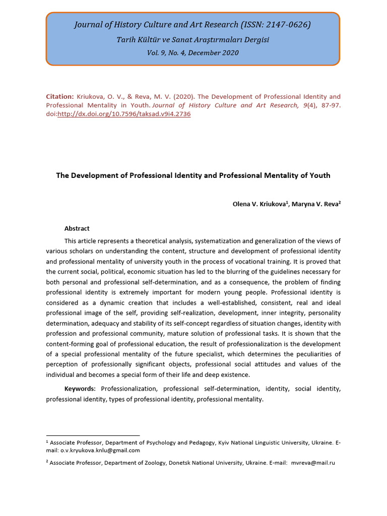 The Development of Professional Identity and Profe | PDF | Identity ...