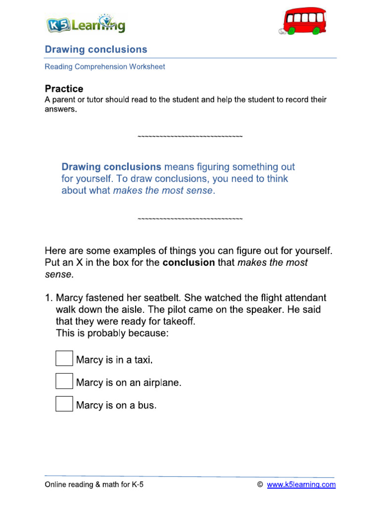 Reading Comprehension Drawing Conclusions Exercise 2 | PDF