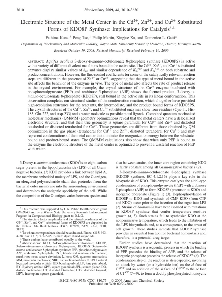Kona Et Al 2009 Electronic Structure of The Metal Center in The Cd2 Zn2 ...