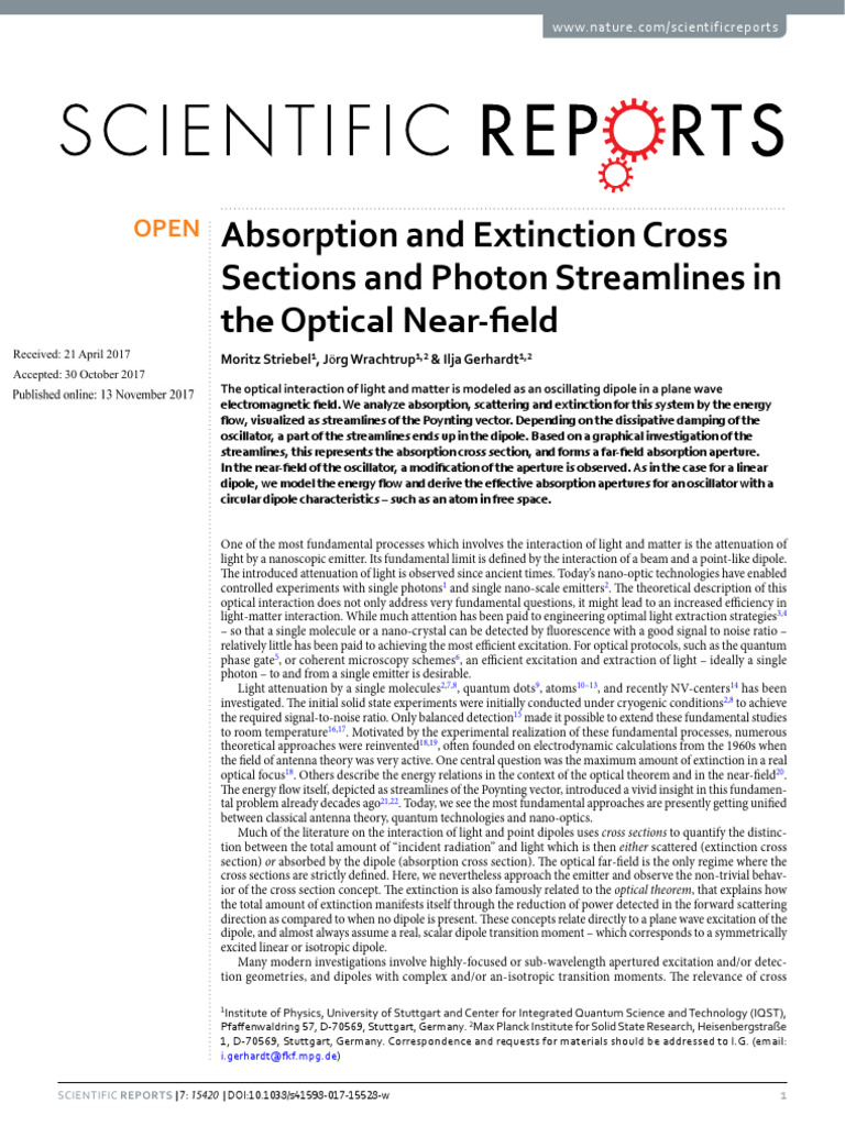 Absorption and Extinction Cross Sections and Photon Streamlines in | PDF