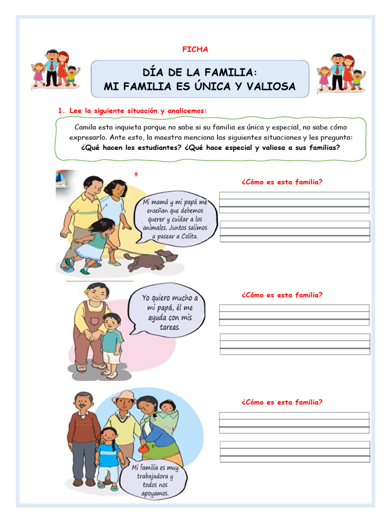 FICHA DE REFUERZO DÍA DE LA FAMILIA | PDF