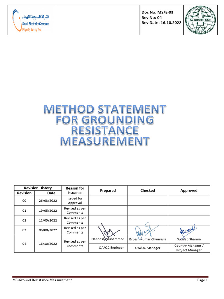 E.3. Method Statement For Grounding Resistance Measurement | PDF