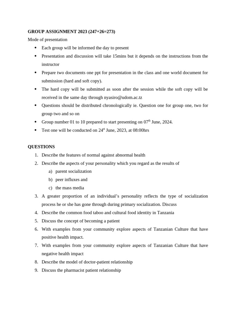 Group Assignment 2024 - Medicine | PDF | Medicine | Health Care