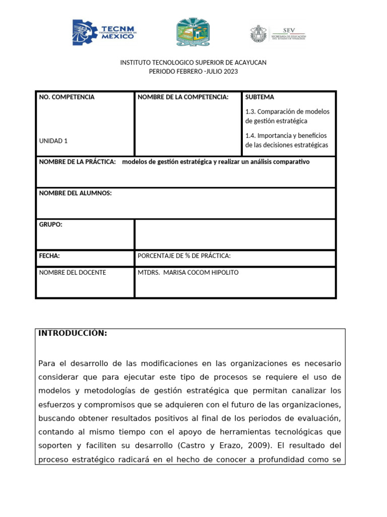 Practica 1 - Aplicando Modelo de Ge | PDF | Análisis FODA | Marketing
