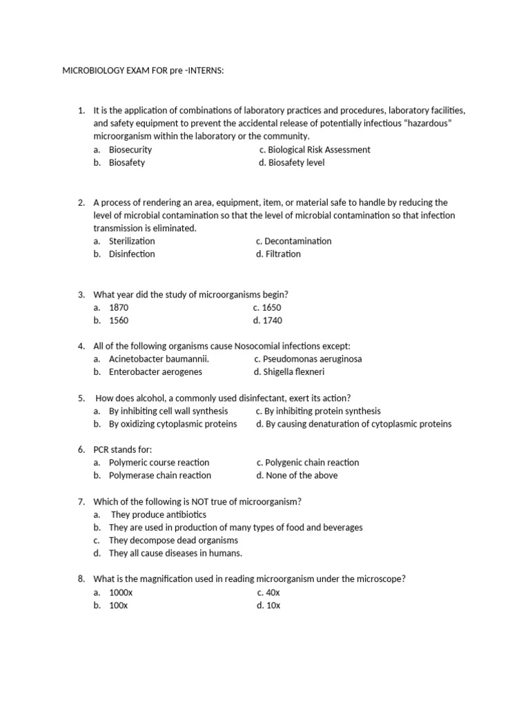 MICROBIOLOGY Qualifying Exam FOR INTERNS | PDF