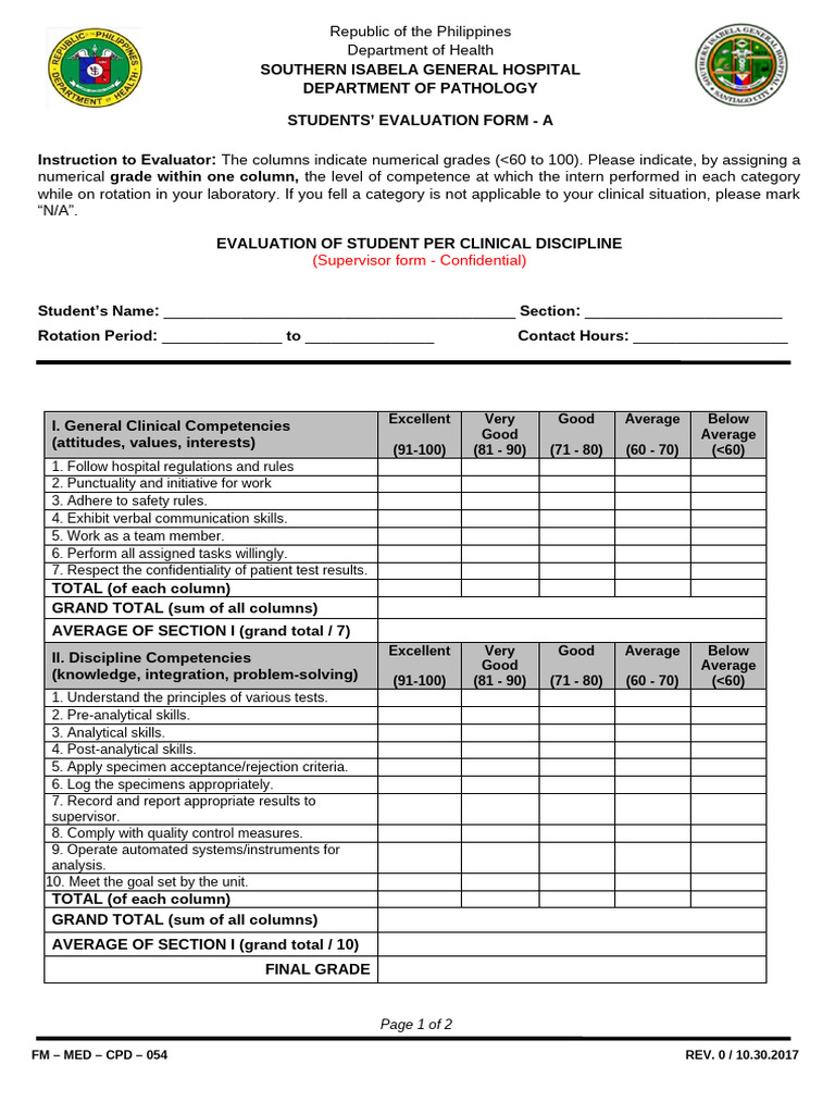 Form - Evaluation of Intern by Section | PDF