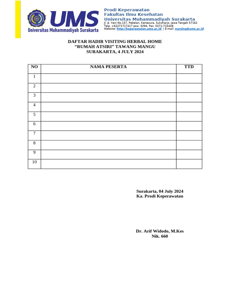 Daftar Hadir Visiting Herbal Home | PDF