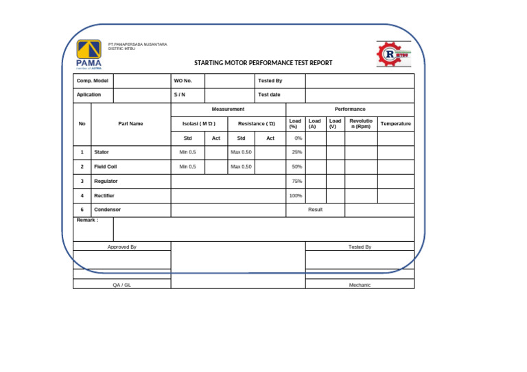 ALTERNATOR PERFORMANCE TEST REPORT | PDF