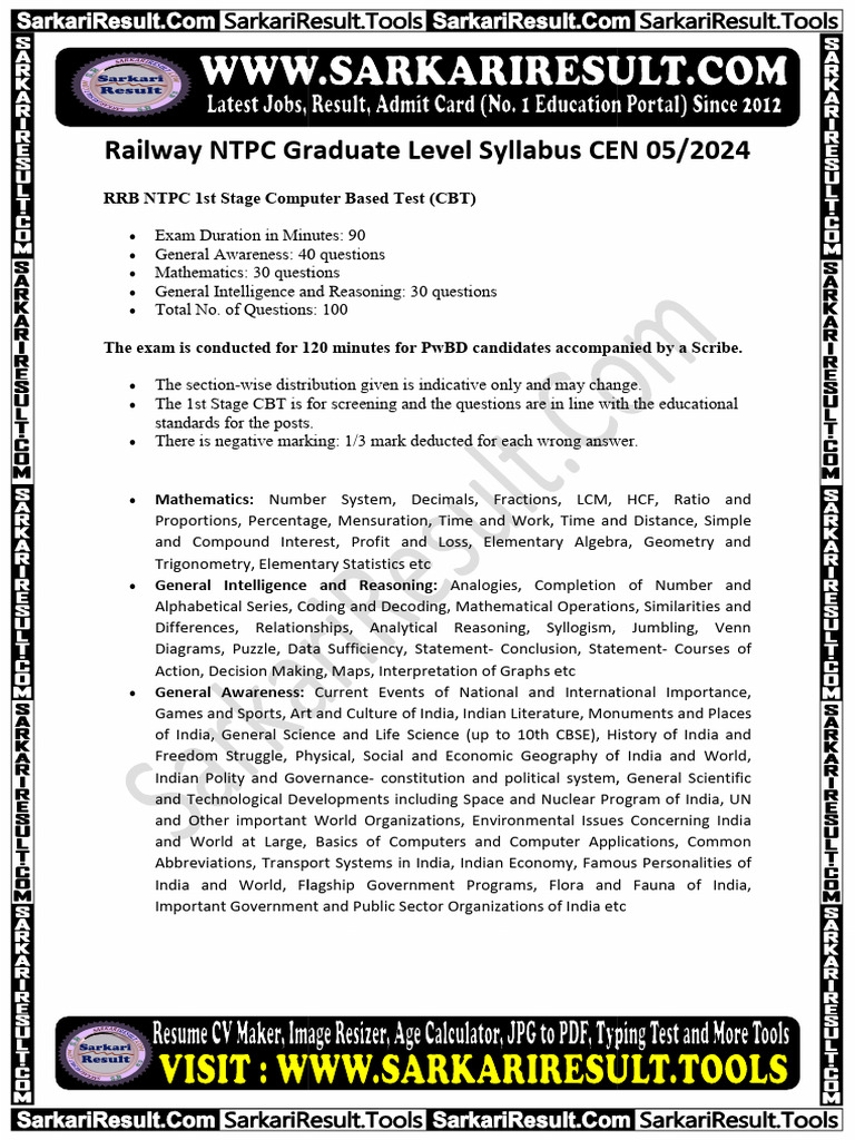 sarkariresult-rrb-ntpc-graduate-level-syllabus-2024-pdf
