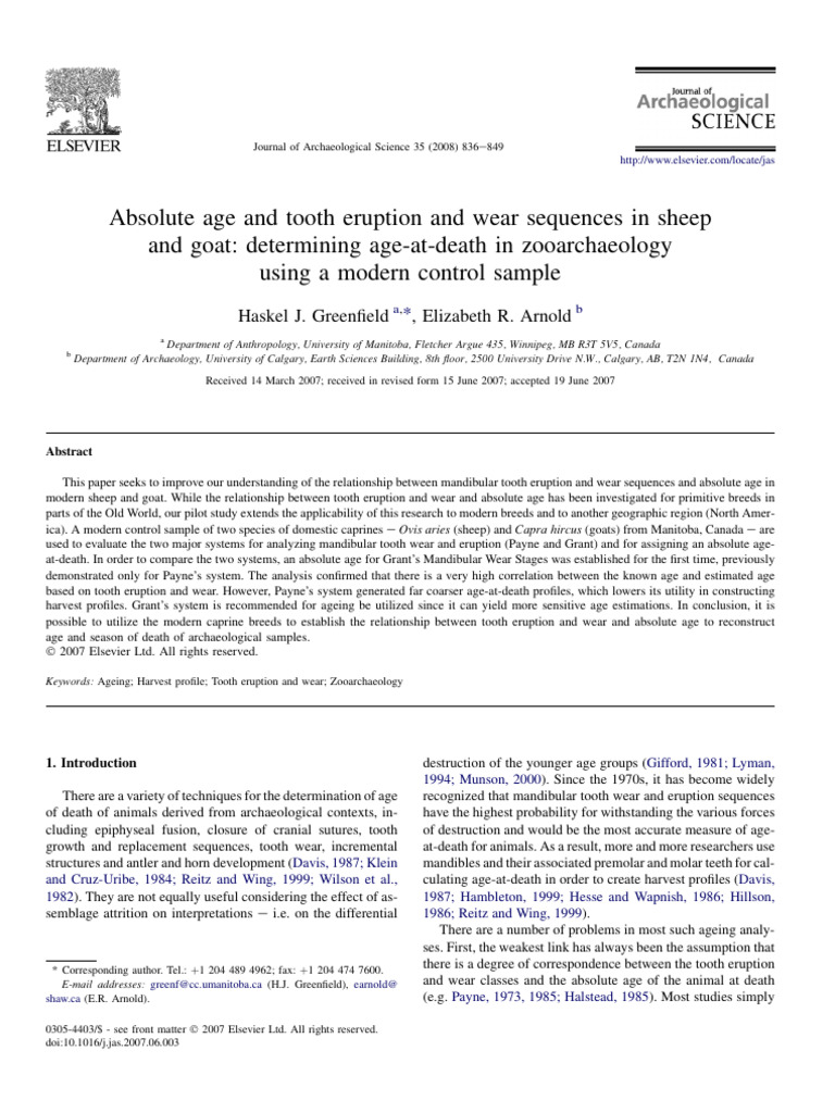 Absolute Age and Tooth Eruption and Wear Sequences | PDF
