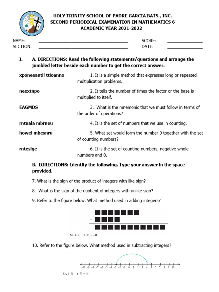 2ND Periodical Math 6 Answer Key | PDF