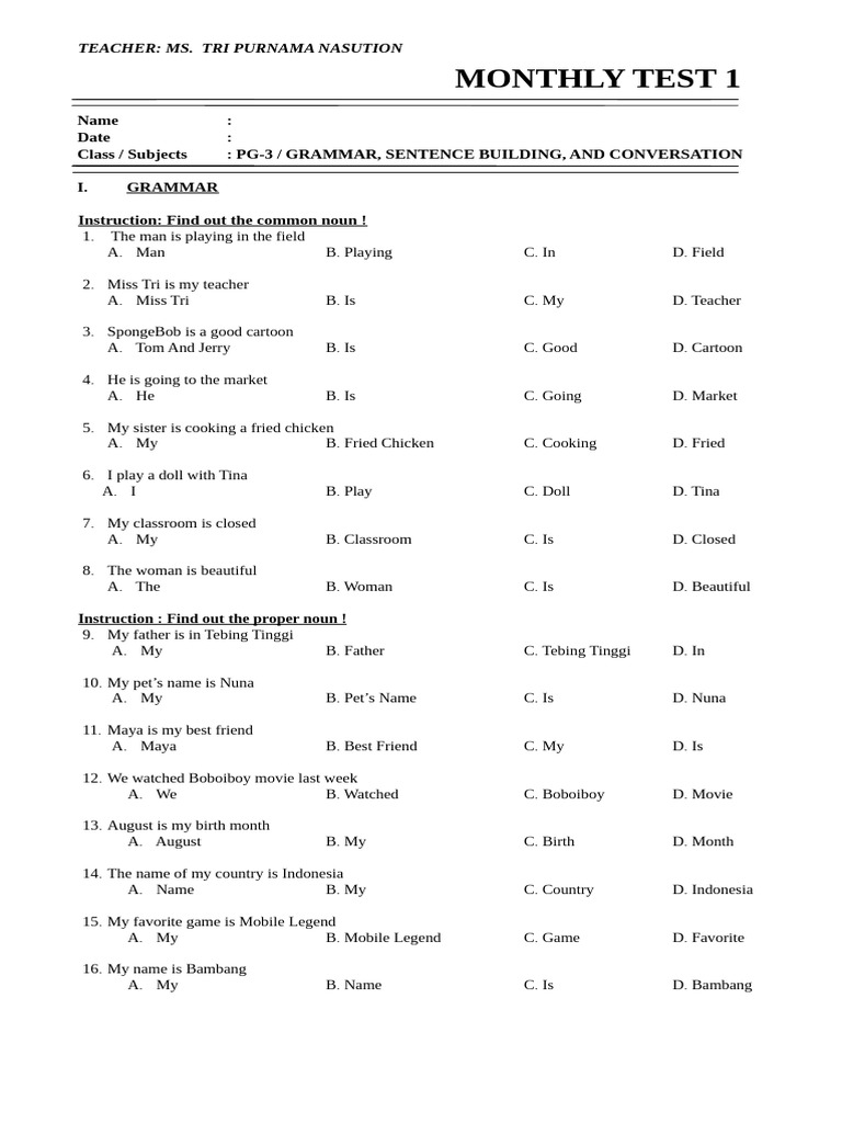 English Exercise for PG-3 Students | PDF