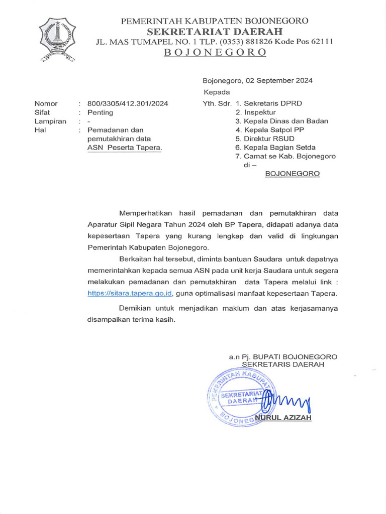 Surat edaran pemutakhiran data tapera pdf