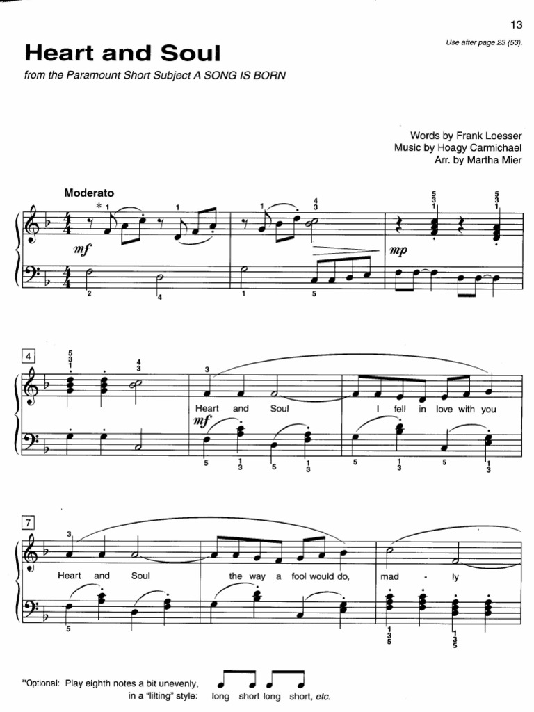 Heart And Soul Piano Sheet Music Entertainment General