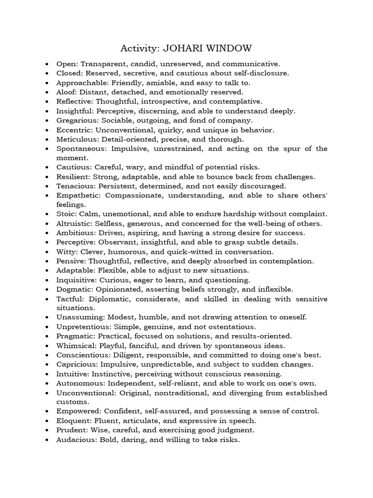 Johari_Window_Adjectives_090626 | PDF