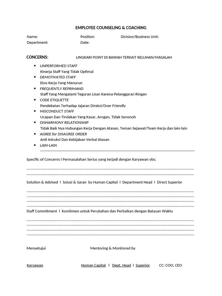 Form - Coaching & Counselling | PDF