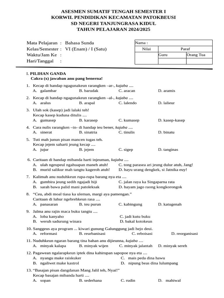Soal ats 1 ats b sunda kelas 6 pdf