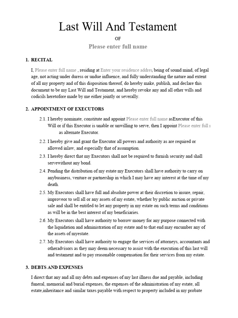 Last Will and Testament Guide | PDF | Will And Testament | Law