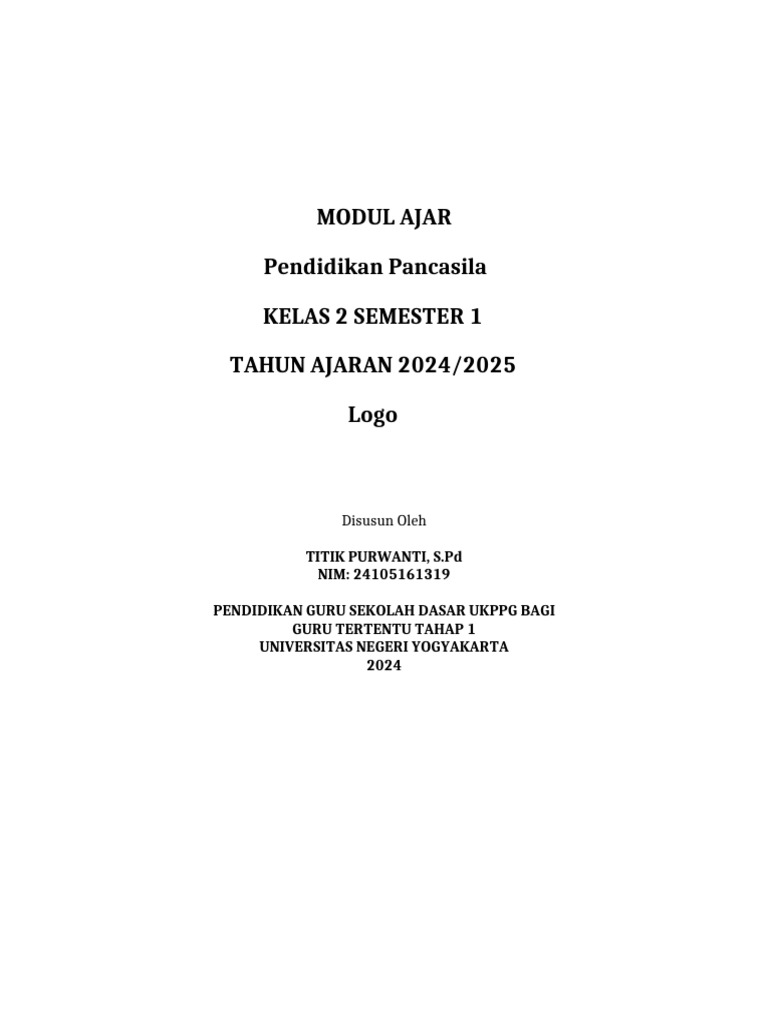 Modul Ajar Pendidikan Pancasila Kelas 2 | PDF