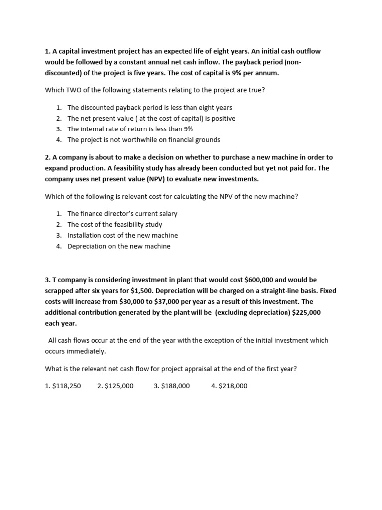 Capital Budgeting Mcq Pdf