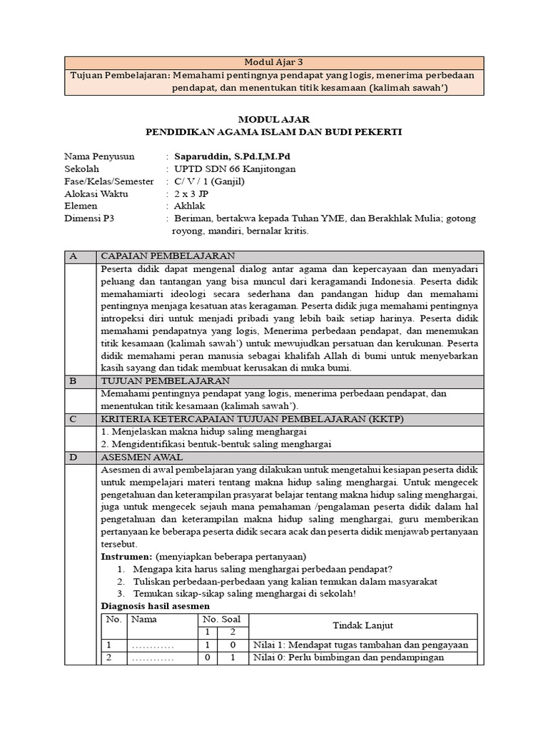 Modul Ajar 3 Kelas 5 Semester 1 Pdf