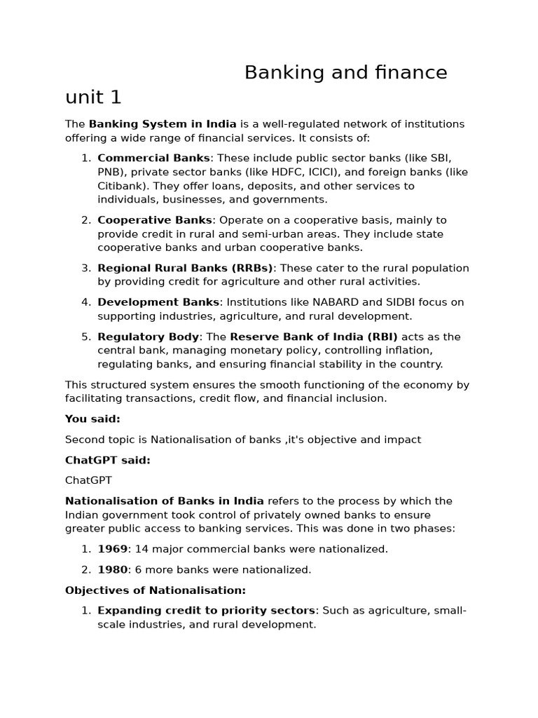 Banking and Finance Notes Uinnit 1 | PDF