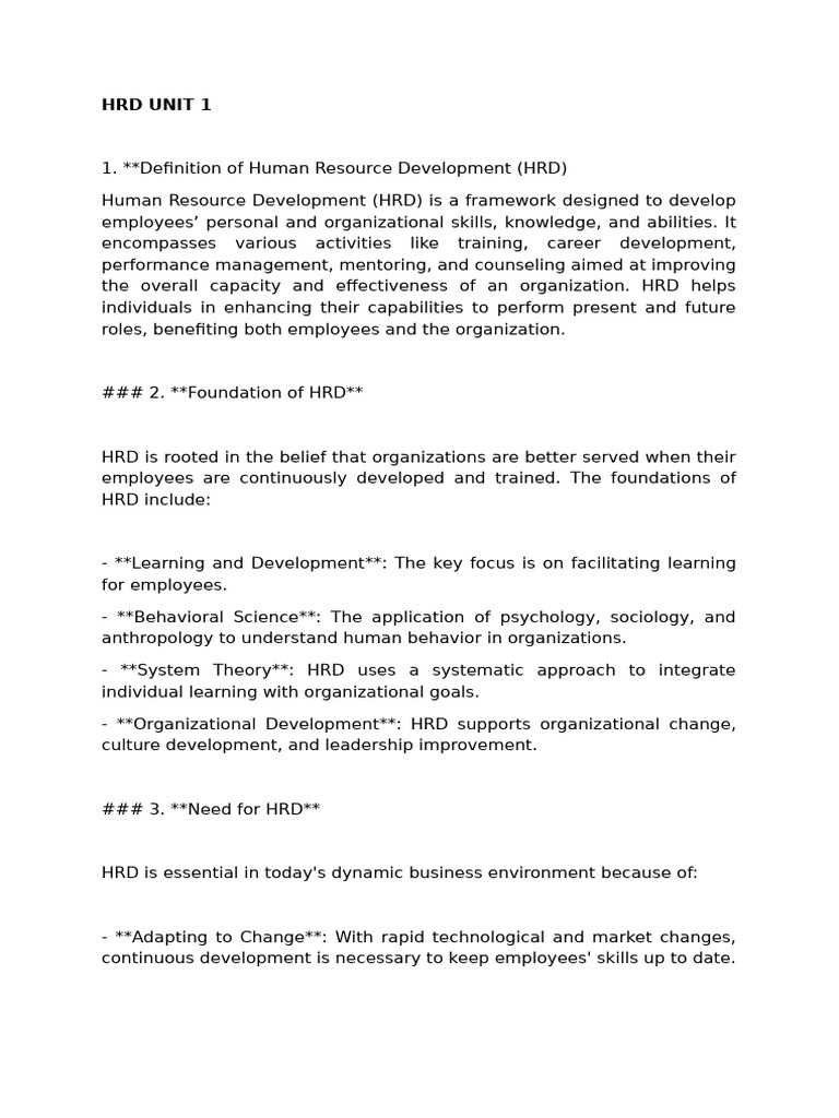 HRD Unit 1 & 2 | PDF