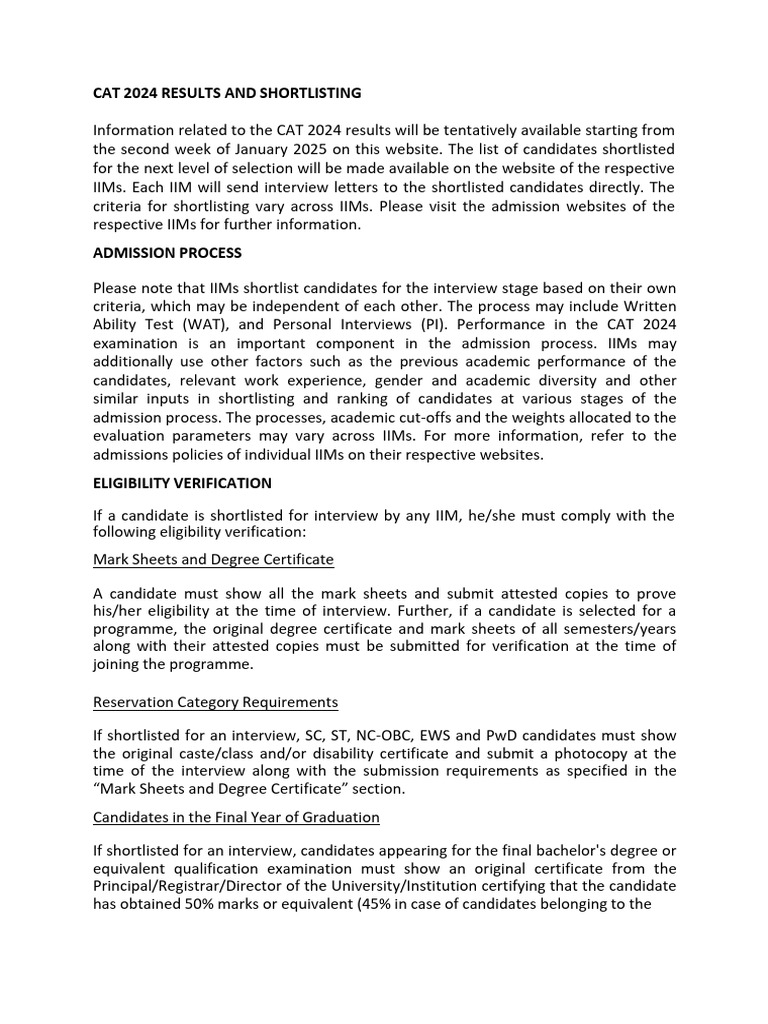 CAT 2024 Results & Admission Process | PDF | Qualifications