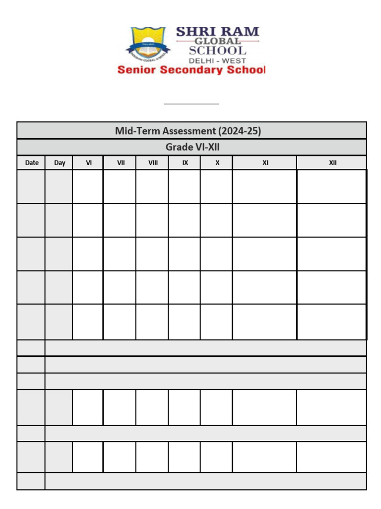 Mid Term Datesheet (Vi-Xii) (2024-25) | PDF