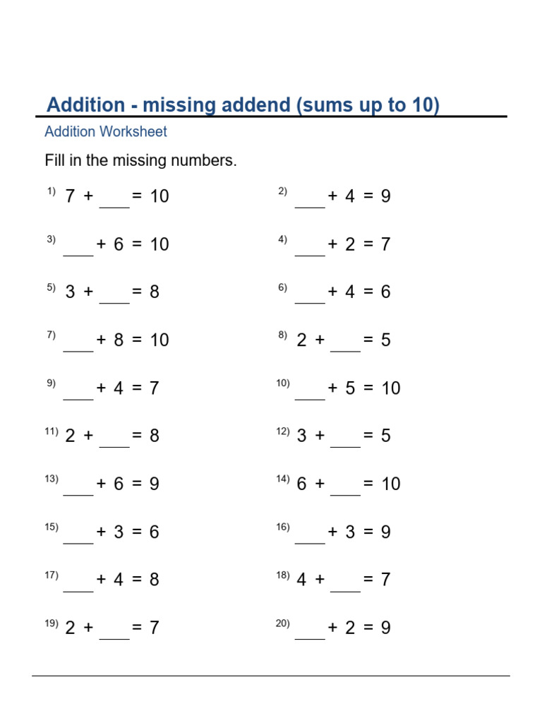 Addition - Missing Addens | PDF