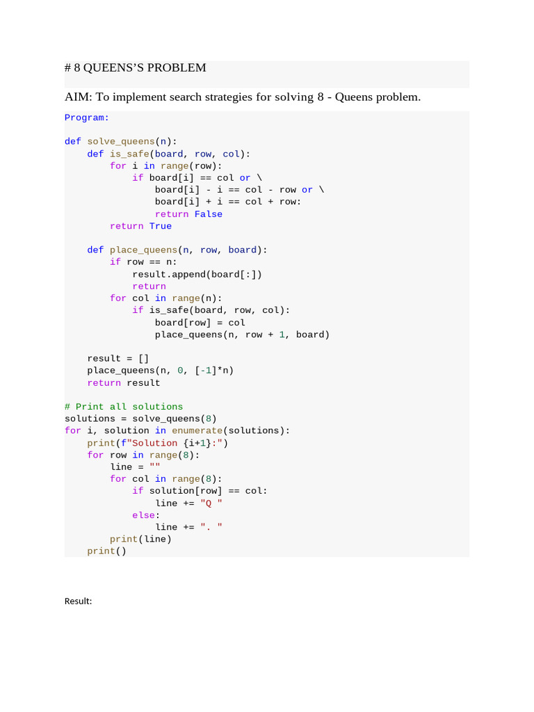 8 QUEENS PROBLEM | PDF