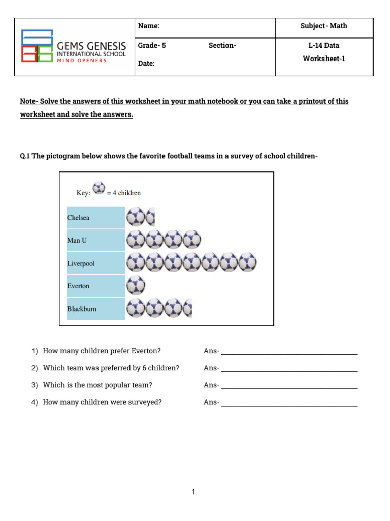 Gr-5 Math L-14 Data Worksheet-1 | PDF