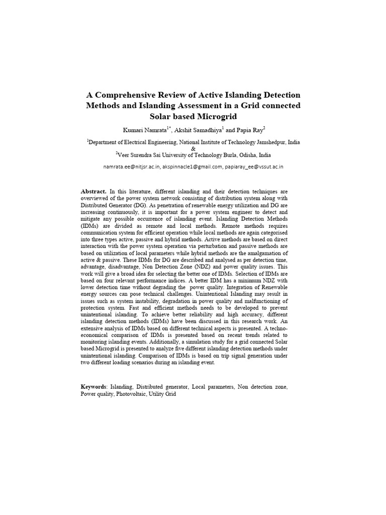 A Comprehensive Review of Active Islanding Detection | PDF