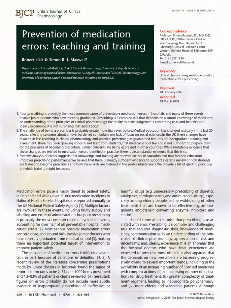 Prevention of Medication Errors: Teaching and Training: Robert Likic ...