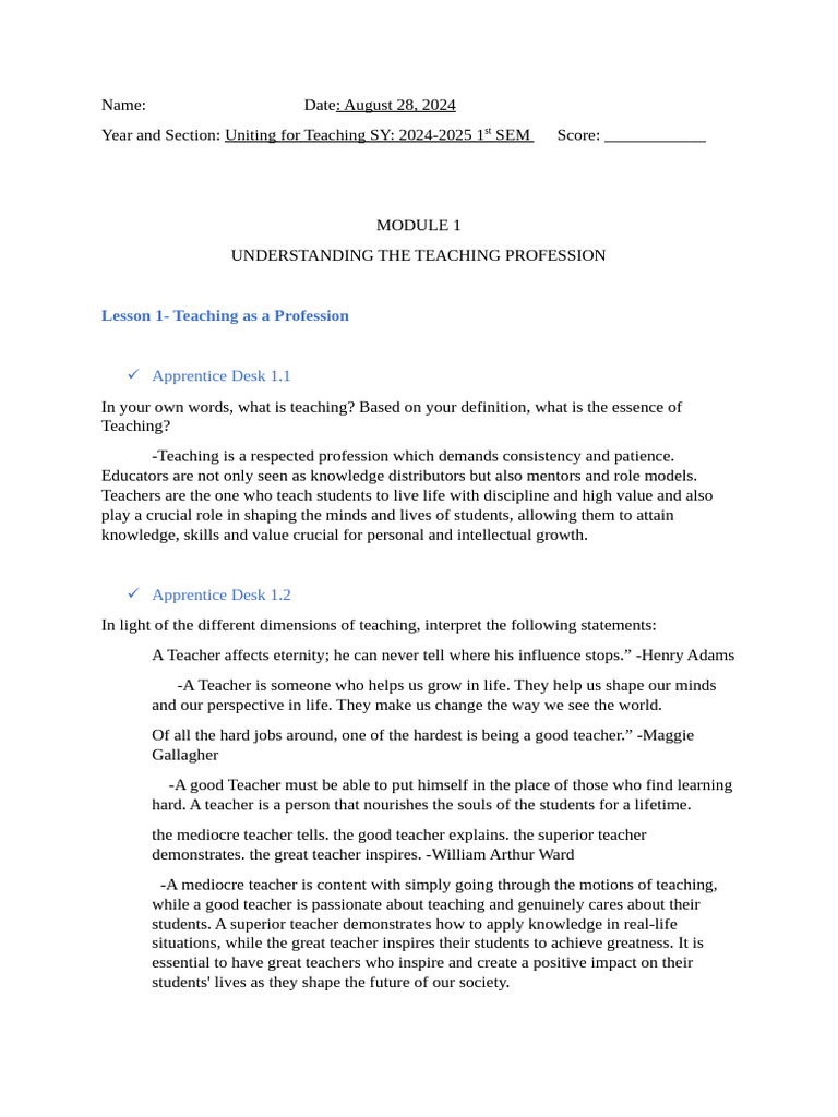 Understanding The Teachers Profession | PDF