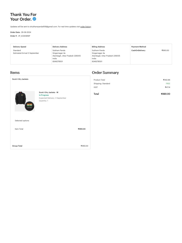 Vistaprint order details pdf