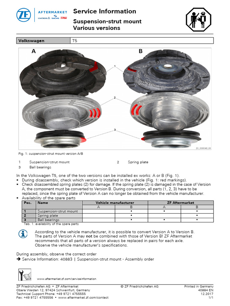 Service Information: Suspension-Strut Mount Various Versions | PDF ...