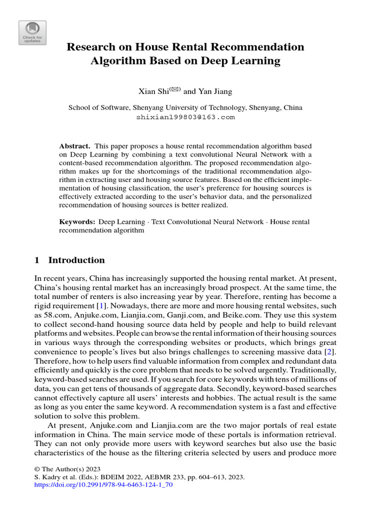 Research On House Rental Recommendation Algorithm Based On Deep ...