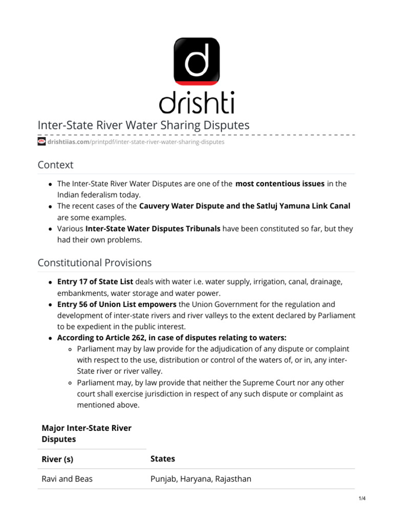 Inter-State River Water Disputes Overview | PDF | Tribunal | Justice