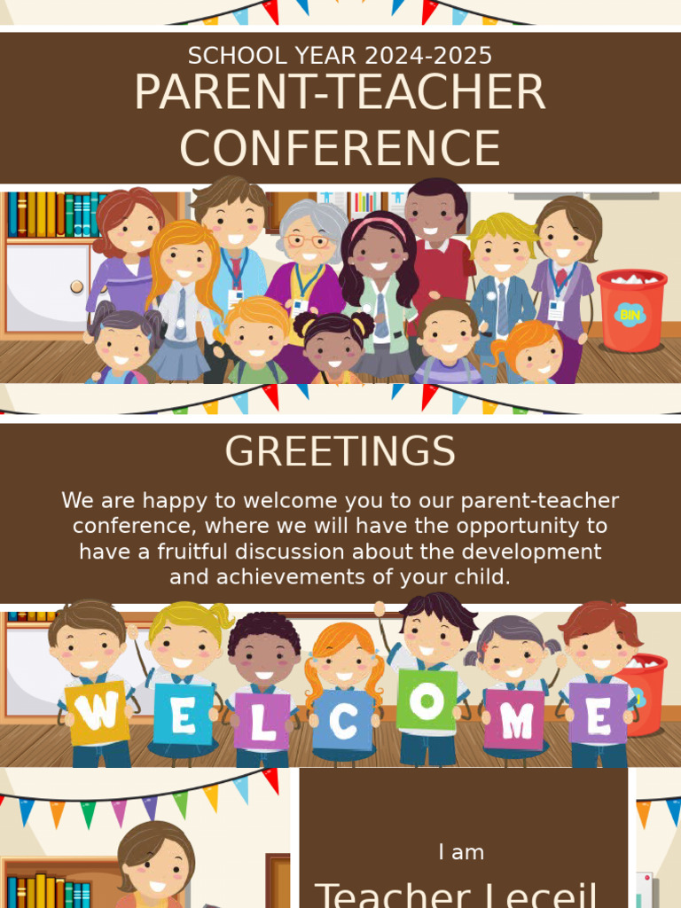 Parent Teacher Conference Classroom Presentation in Colorful Cartoon ...
