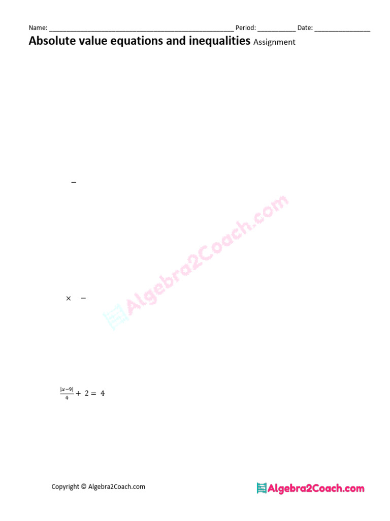 1 5 Assignment Absolute Value Equations and Inequalities | PDF
