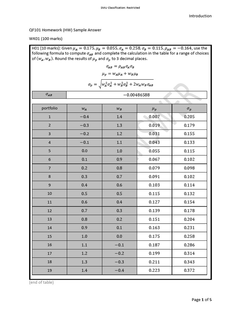 Sample Answer QF101 HW M01 Introduction | PDF