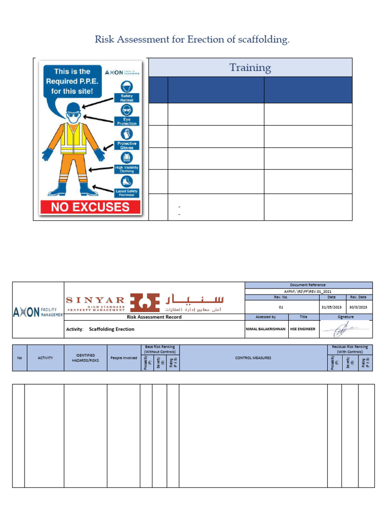 Scaffolding Erection Risk Assessment | PDF | Personal Protective ...
