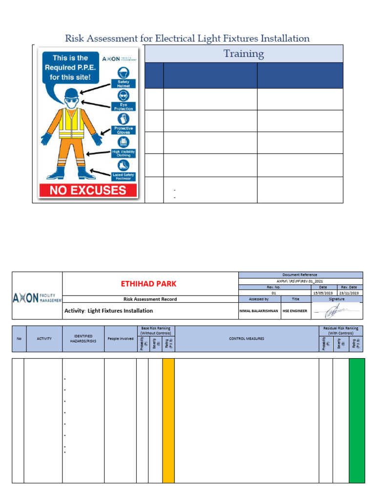 Risk Assessment For Light Fixtures Installation | PDF