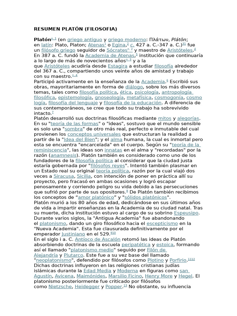 Platón: Vida y Legado Filosófico | PDF | Platón