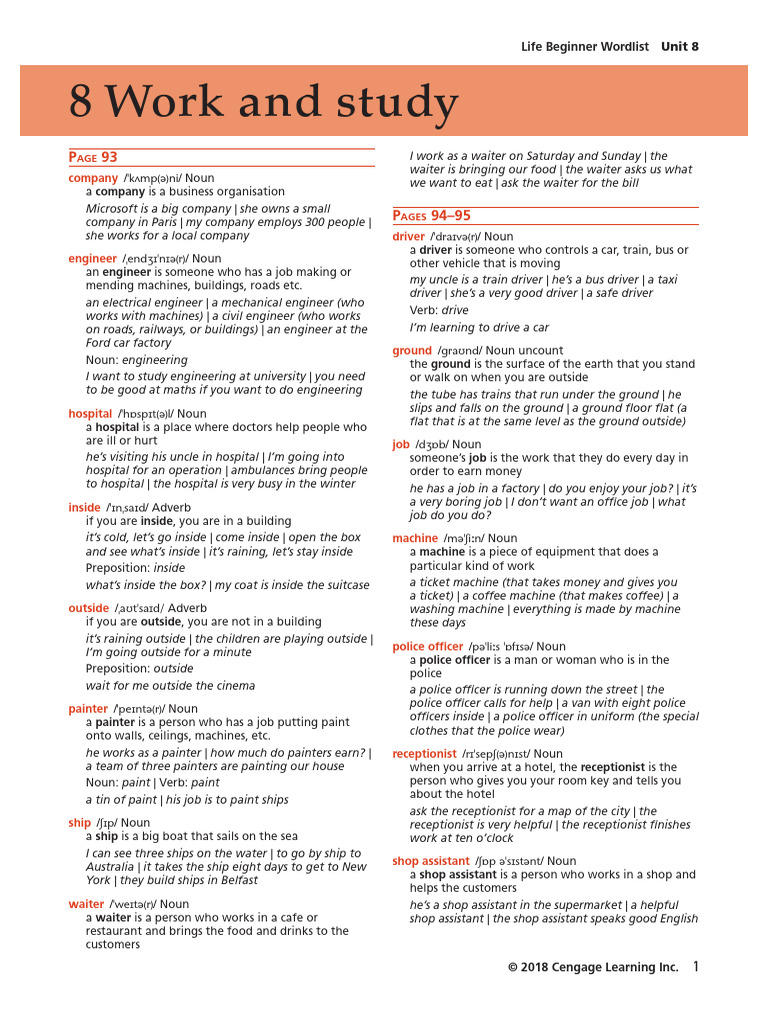 Life Beginner Wordlist Alphabetised Unit 8 | PDF | Adjective | Cats